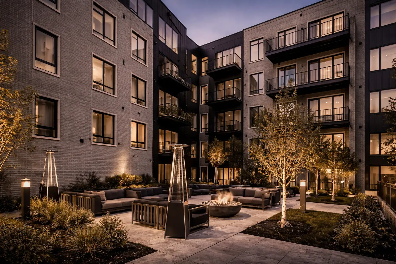 Courtyard fire pit lounge rendering